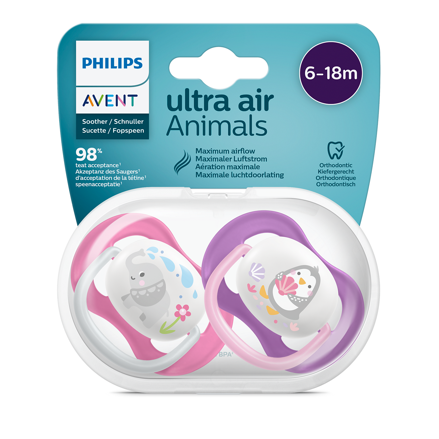 Philips Avent ultra air Animals pacifiers in packaging