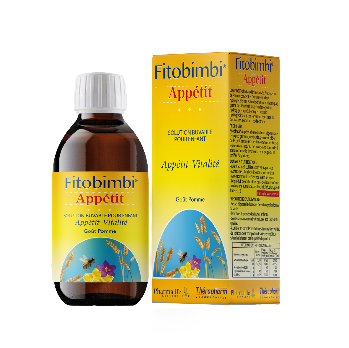 Fitobimbi Appetit Syrup bottle and packaging on a white background