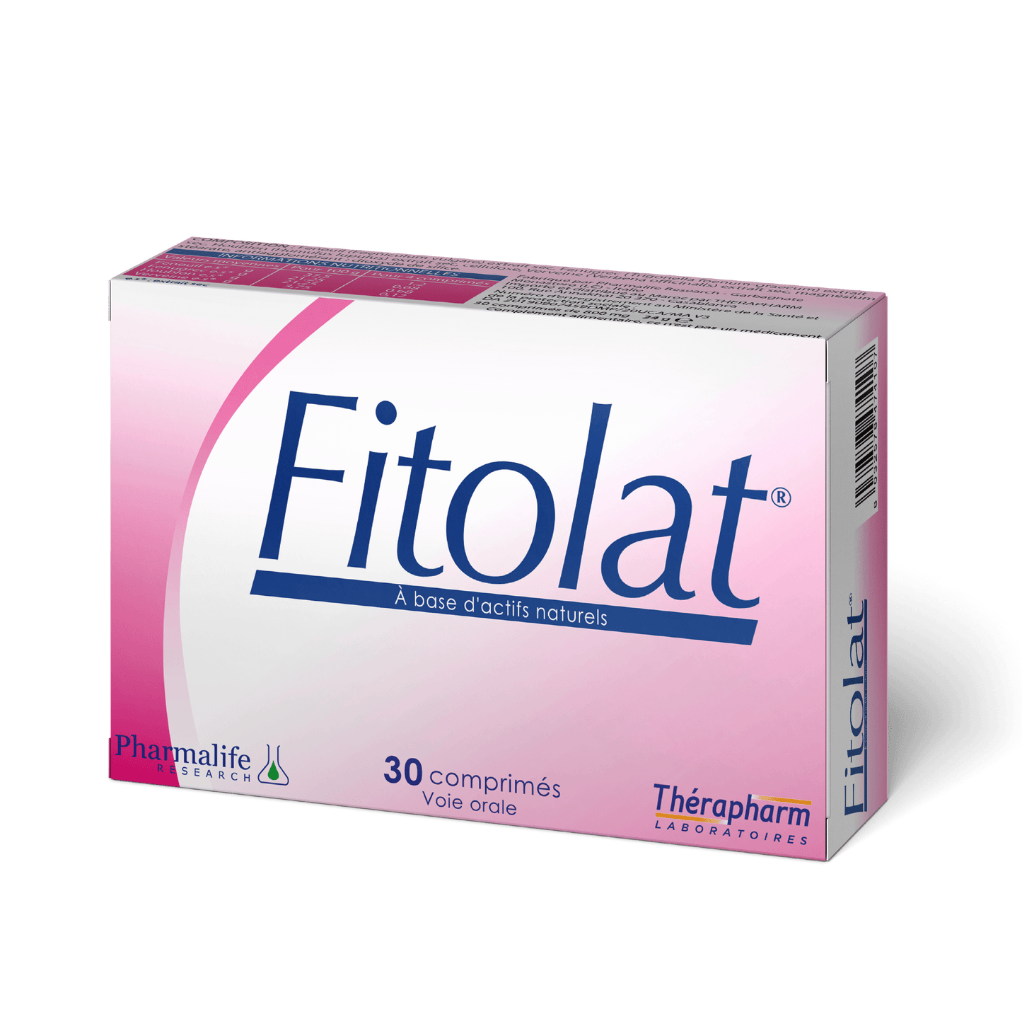 Fitolat packaging with pink and white design on a clear background