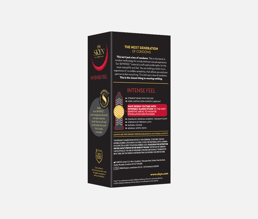 Skyn Intense Feel product packaging on a white background
