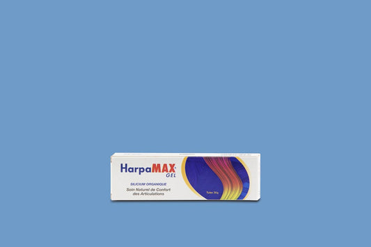 HarpaMax Gel packaging on a blue background