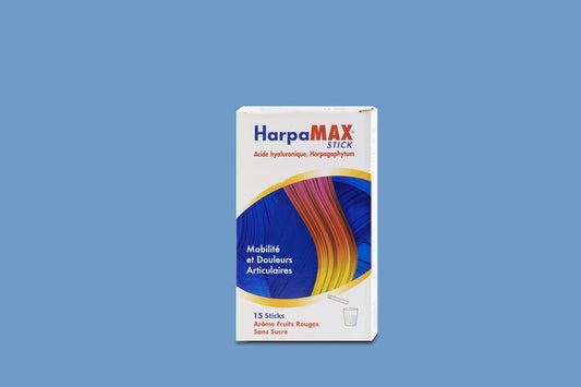 Harpa MAX stick packaging on a blue background