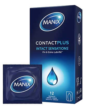 Manix Contact Plus condoms packaging on a white background