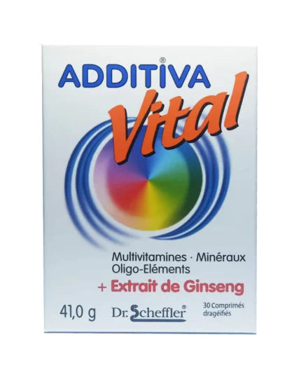 Additiva Vital Tablets supplement packaging with colorful design on a white background