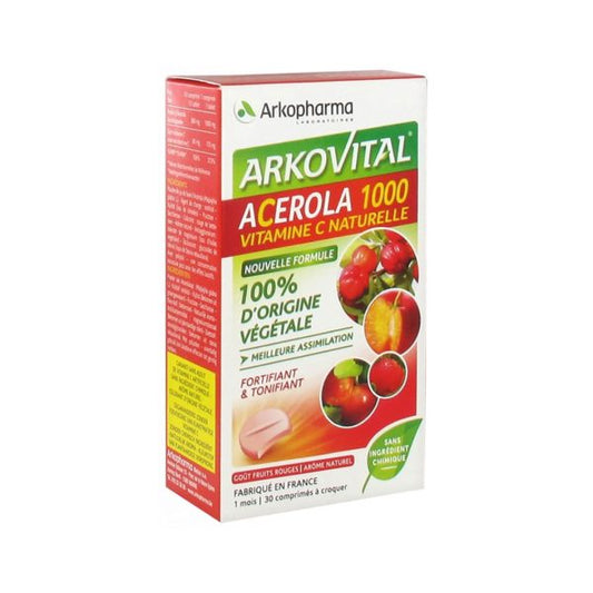 Arkovital Acerola 1000 vitamin C natural supplement box on a white background