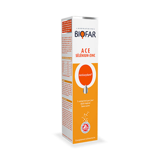 Biofar ACE Selenium-Zinc supplement packaging on a white background