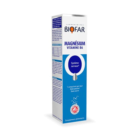 Biofar Magnesium Vitamin B6 supplement packaging on a white background
