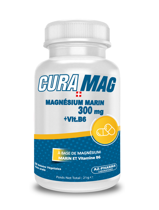 CURA MAG supplement bottle with white cap on a white background