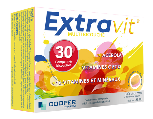 Box of ExtraVit multivitamins with colorful design and text on a white background