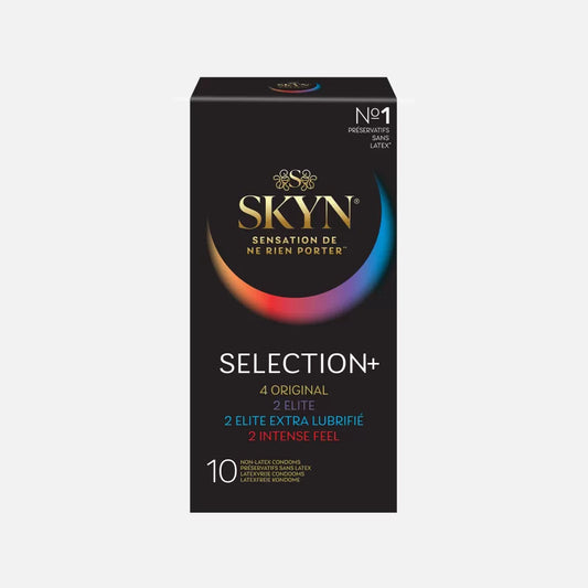 Skyn Selection+ condom packaging on a white background