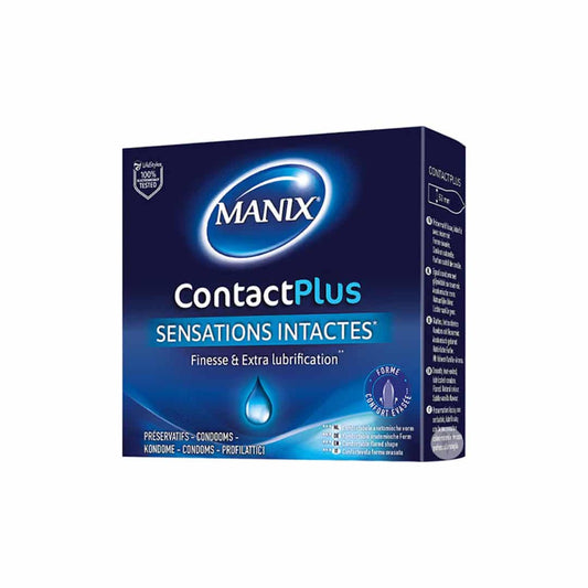 Manix ContactPlus condom packaging on a white background