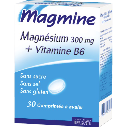 Magmine magnesium supplement packaging with blue and white design