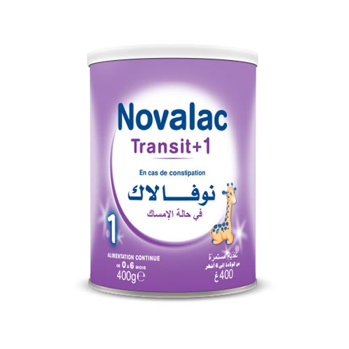 Novalac Transit+1 baby formula can on a white background