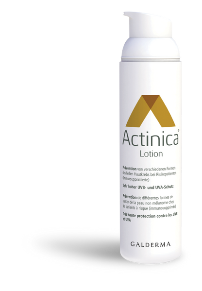 Actinica Lotion bottle with Galderma branding on a white background