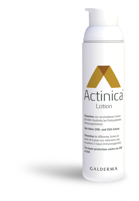Actinica Lotion bottle with Galderma branding on a white background