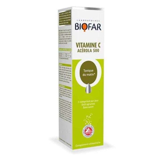 Biofar Vitamin C Acerola 500 supplement box on a white background