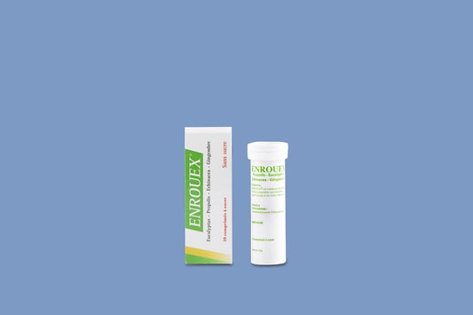 Two Enrofloxax veterinary products on a blue background