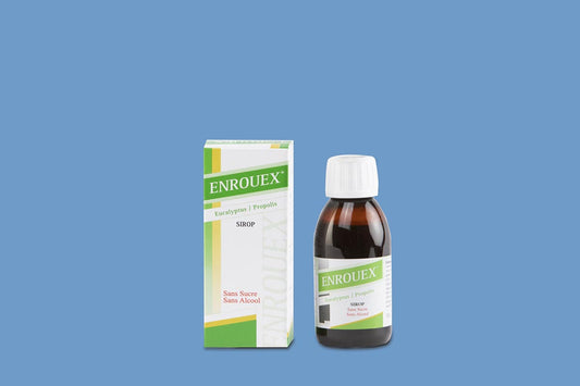 Enrouex bottle and box on a blue background