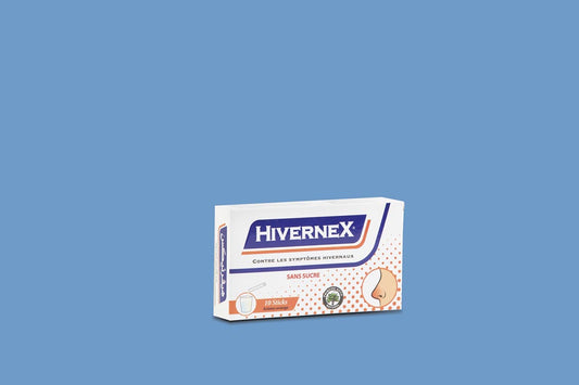 Hivernex packaging on a blue background