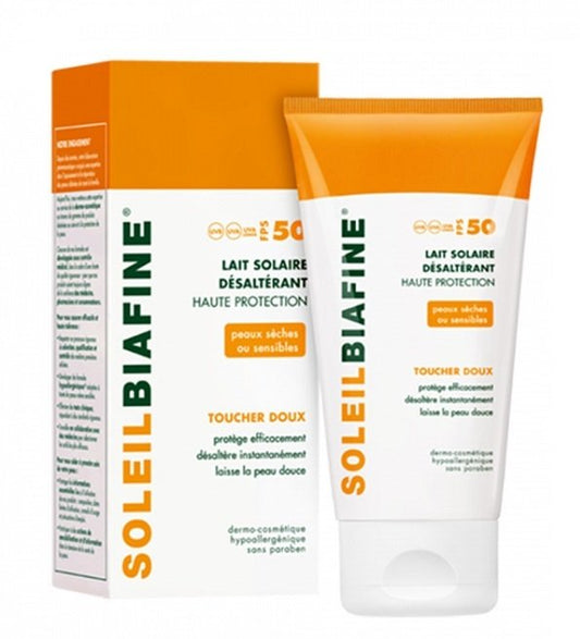 Soleil Biafine sunscreen lotion and packaging on a white background