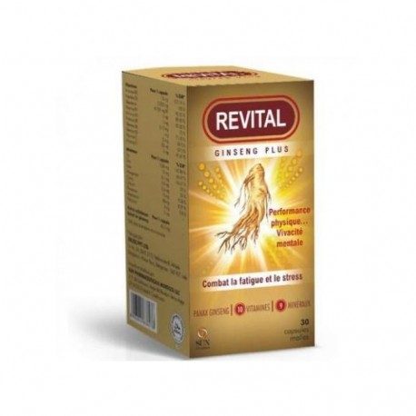 Revital Ginseng Plus supplement box on a white background