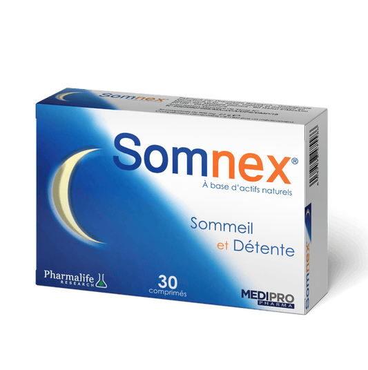 Somnex packaging on a green background