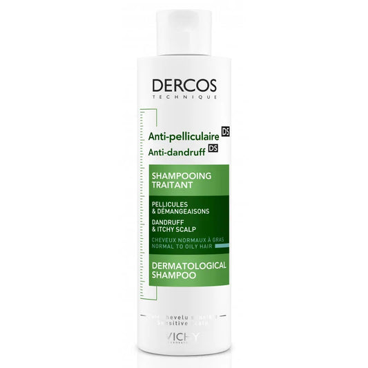 Dercos anti-dandruff shampoo bottle on a white background